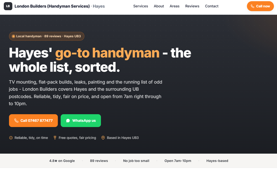 Example trade website for a builder and handyman — credible homepage with reviews